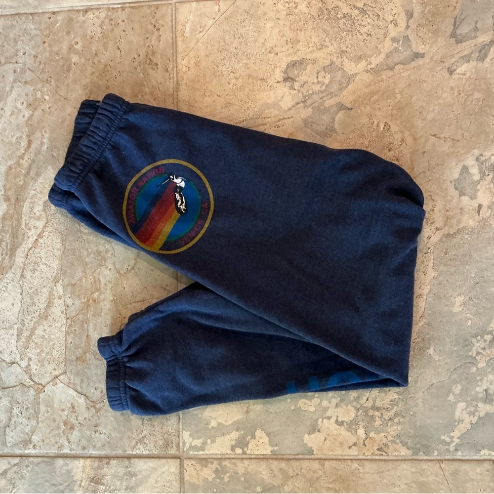 Aviator Nation Blue Track Pants with Elastic Cuffs